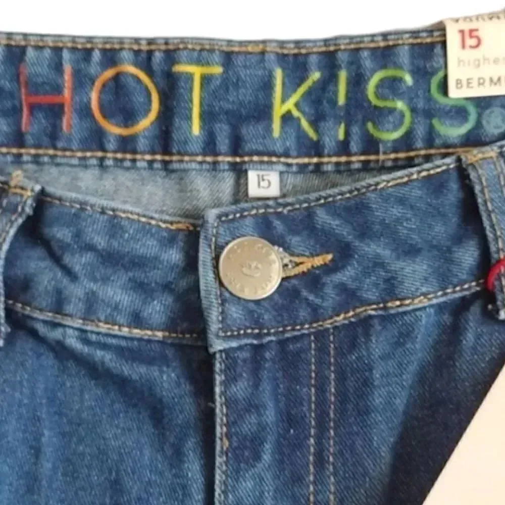 Hot Kiss Highest Rise Ripped  Bermuda Blue Jean‎ Shorts Size 15 NWT